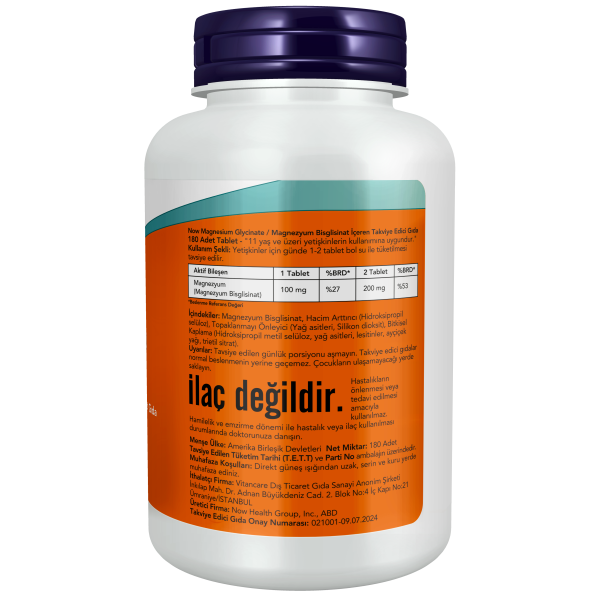 Now Magnesium Glycinate / Magnezyum Bisglisinat İçeren Takviye Edici Gıda