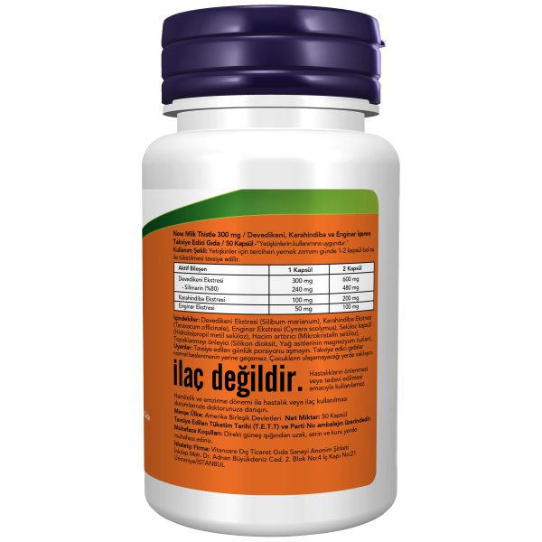 Now Milk Thistle 300 mg / Devedikeni, Karahindiba ve Enginar İçeren Takviye Edici Gıda