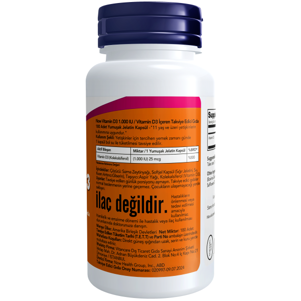 Now Vitamin D3 1.000 IU / Vitamin D3 İçeren Takviye Edici Gıda